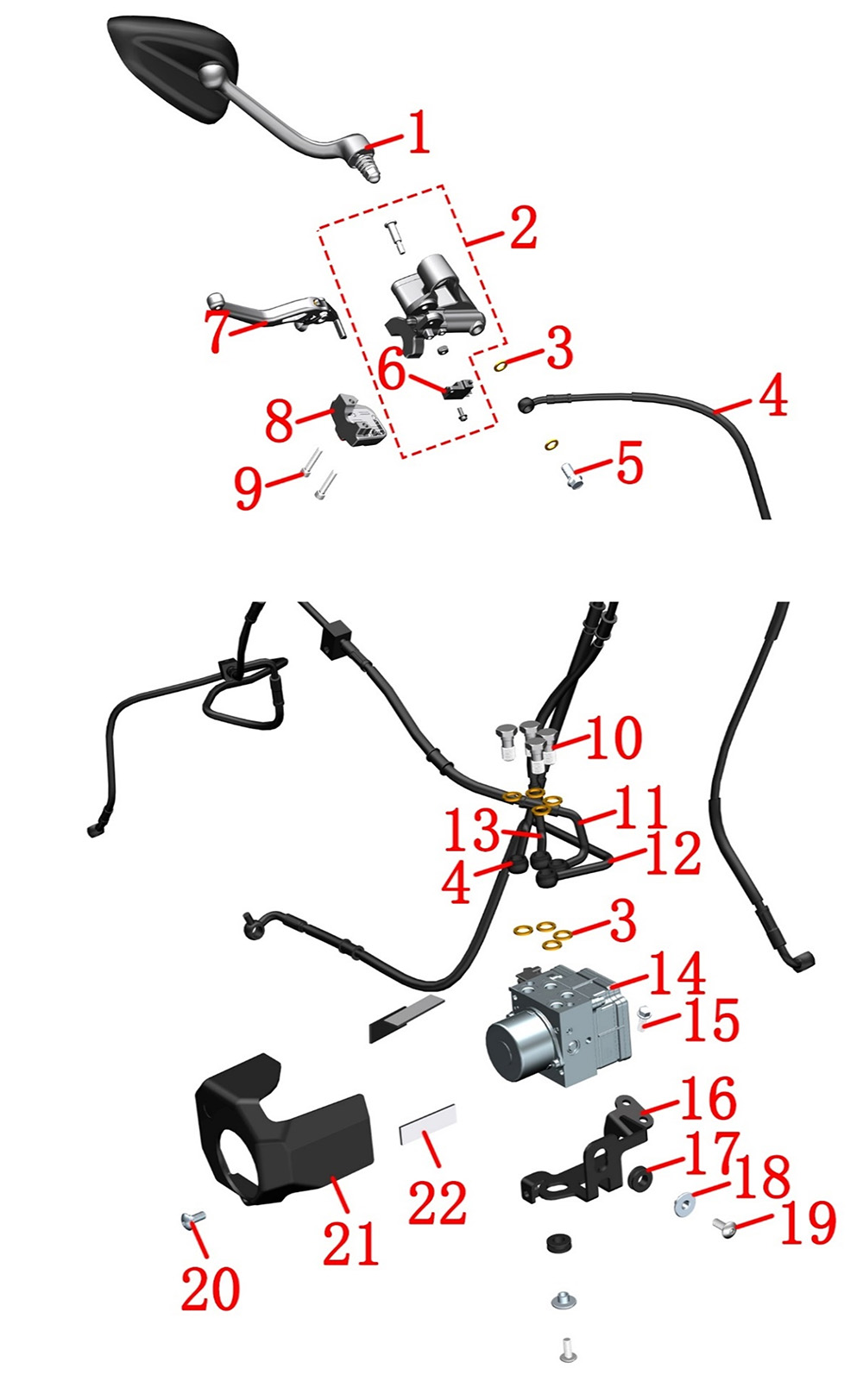 Элементы правой ручки руля и тормозной системы